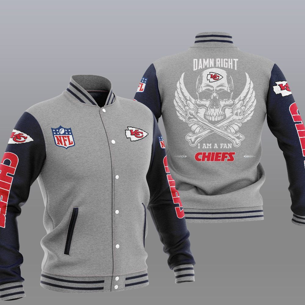 NFL Kansas City Chiefs Wings Skull Baseball Jacket 2 NFL Kansas City Chiefs Wings Skull Baseball Jacket 1