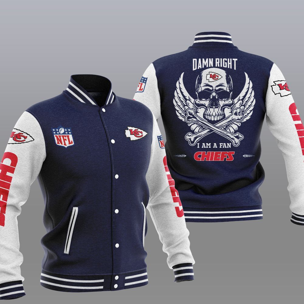 NFL Kansas City Chiefs Wings Skull Baseball Jacket 3 NFL Kansas City Chiefs Wings Skull Baseball Jacket 1 2