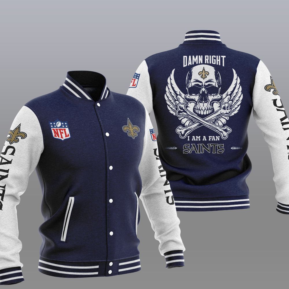 NFL New Orleans Saints Wings Skull Baseball Jacket 3 NFL New Orleans Saints Wings Skull Baseball Jacket 1 2