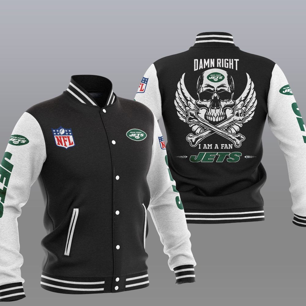 NFL New York Jets Wings Skull Baseball Jacket