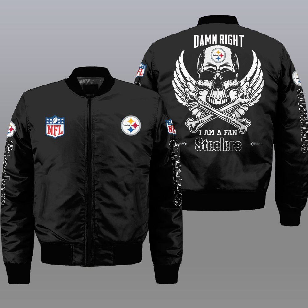 NFL Pittsburgh Steelers Wings Skull 3d Bomber Jacket 6 NFL Pittsburgh Steelers Wings Skull 3d Bomber Jacket