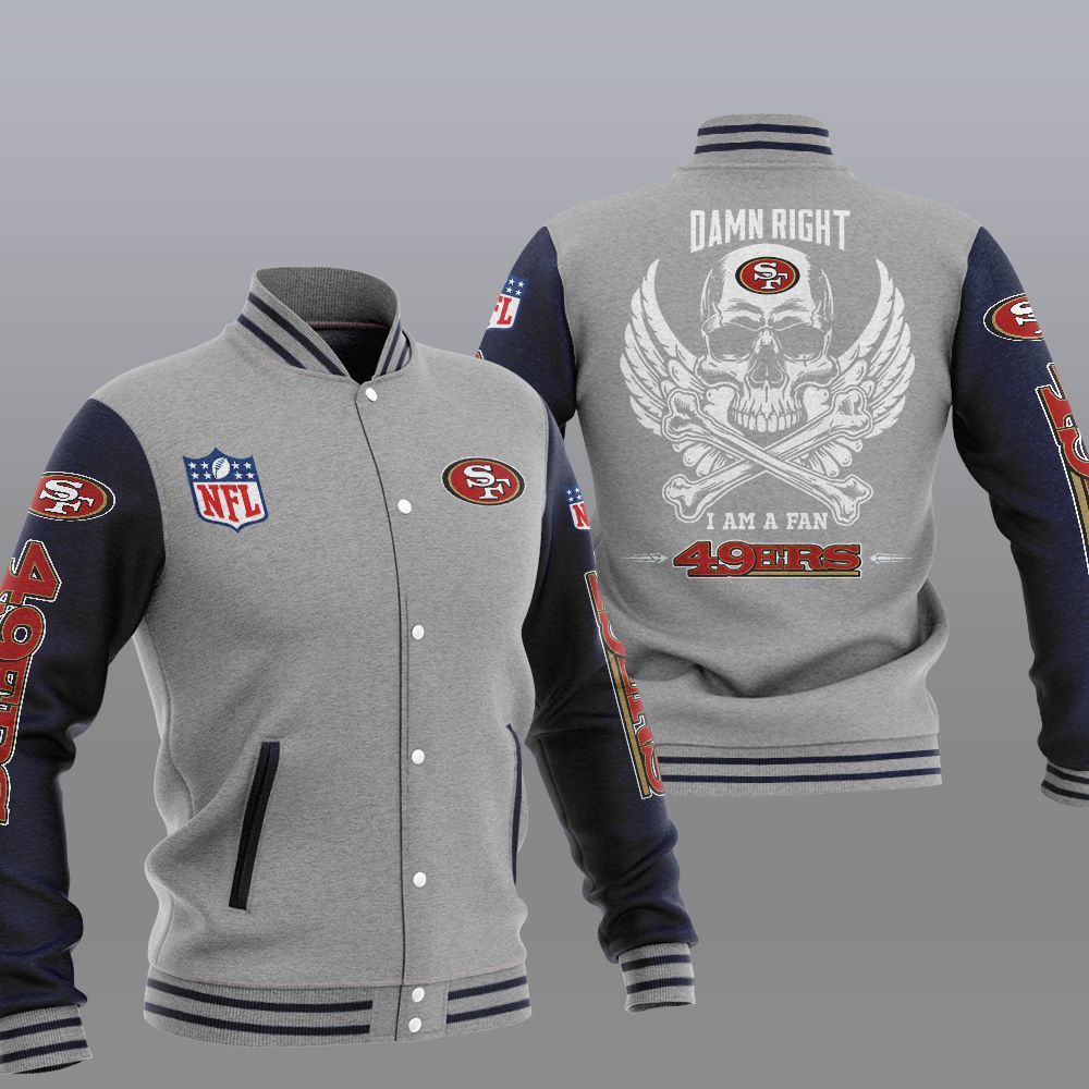 NFL San Francisco 49Ers Wings Skull Baseball Jacket 2 NFL San Francisco 49Ers Wings Skull Baseball Jacket 1