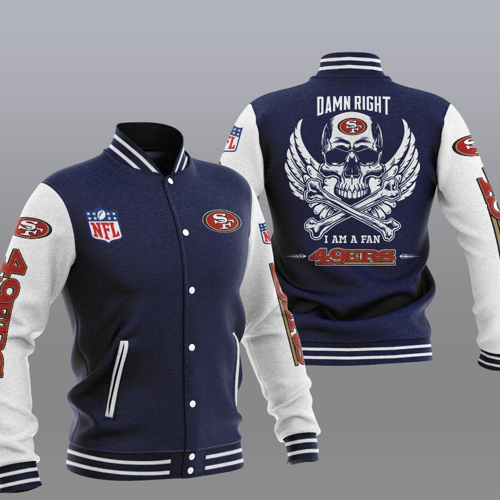 NFL San Francisco 49Ers Wings Skull Baseball Jacket 3 NFL San Francisco 49Ers Wings Skull Baseball Jacket 1 2