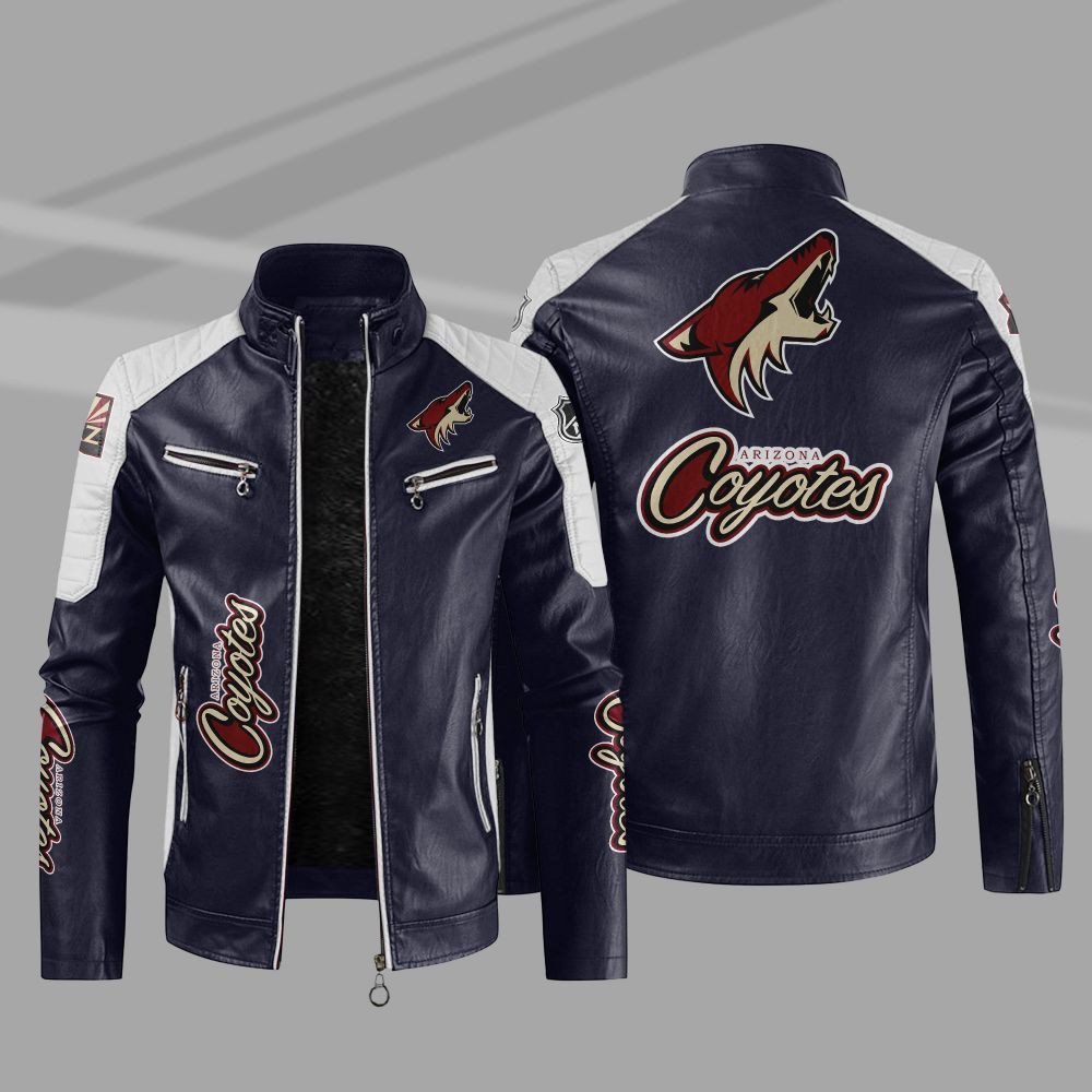 NHL Arizona Coyotes Block Leather Jacket 3 NHL Arizona Coyotes Block Leather Jacket 1 2
