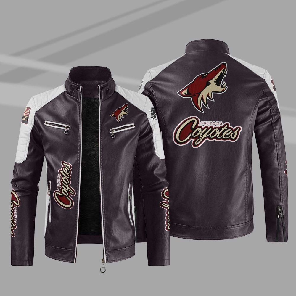 NHL Arizona Coyotes Block Leather Jacket 5 NHL Arizona Coyotes Block Leather Jacket 1 2 3 4