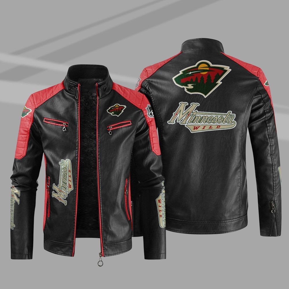 NHL Minnesota Wild Block Leather Jacket 4 NHL Minnesota Wild Block Leather Jacket 1 2 3