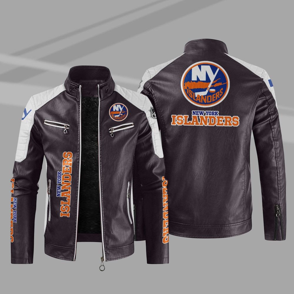 NHL New York Islanders Block Leather Jacket 5 NHL New York Islanders Block Leather Jacket 1 2 3 4