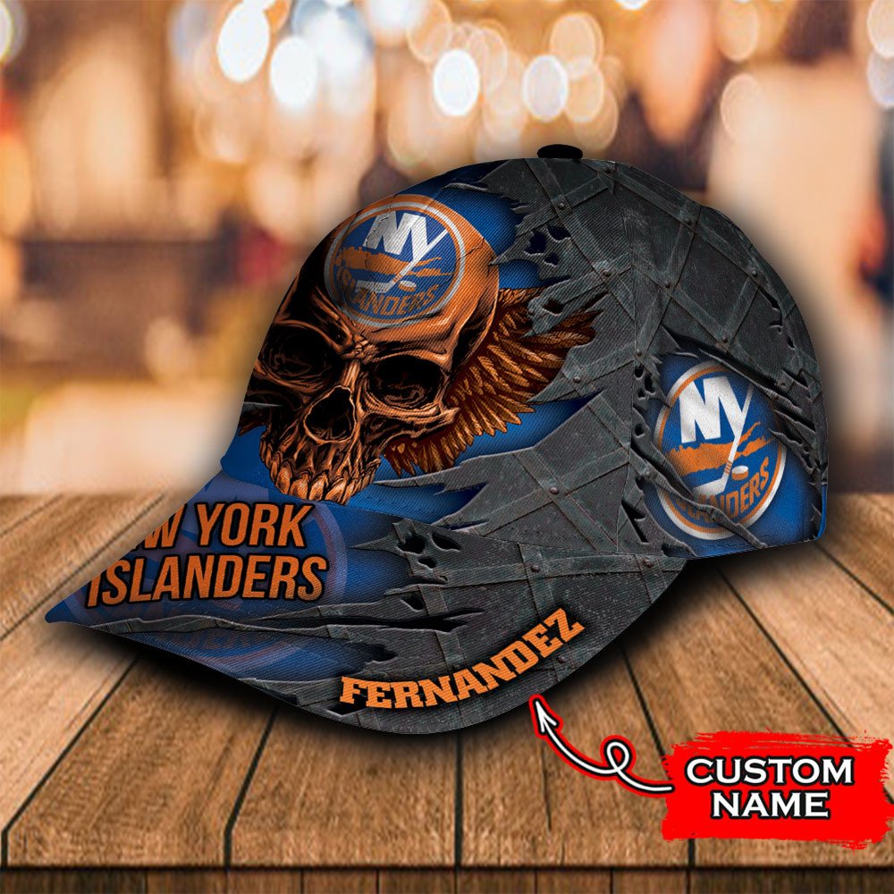 NHL New York Islanders Wings Skull Custom Personalized Cap 3 NHL New York Islanders Wings Skull Custom Personalized Cap 1 2