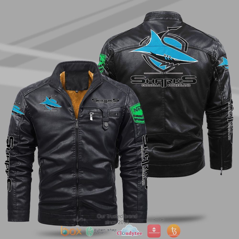 NRL Cronulla Sutherland Sharks Fleece leather jacket