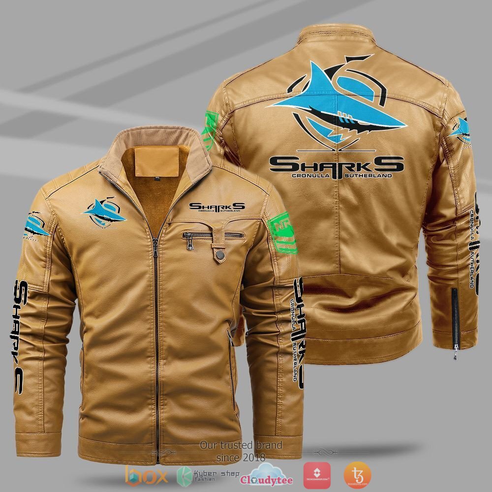 NRL Cronulla Sutherland Sharks Fleece leather jacket 1