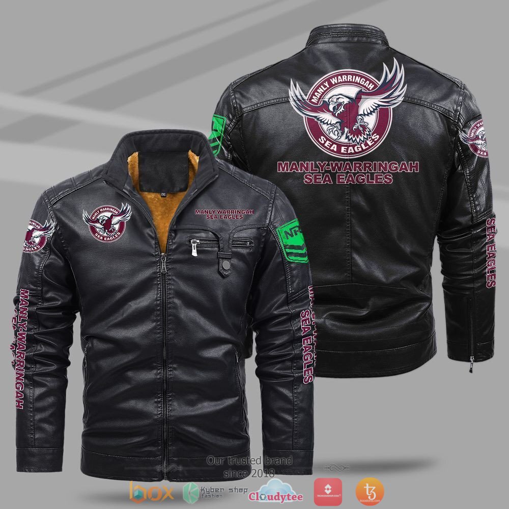 NRL Manly Warringah Sea Eagles Fleece leather jacket
