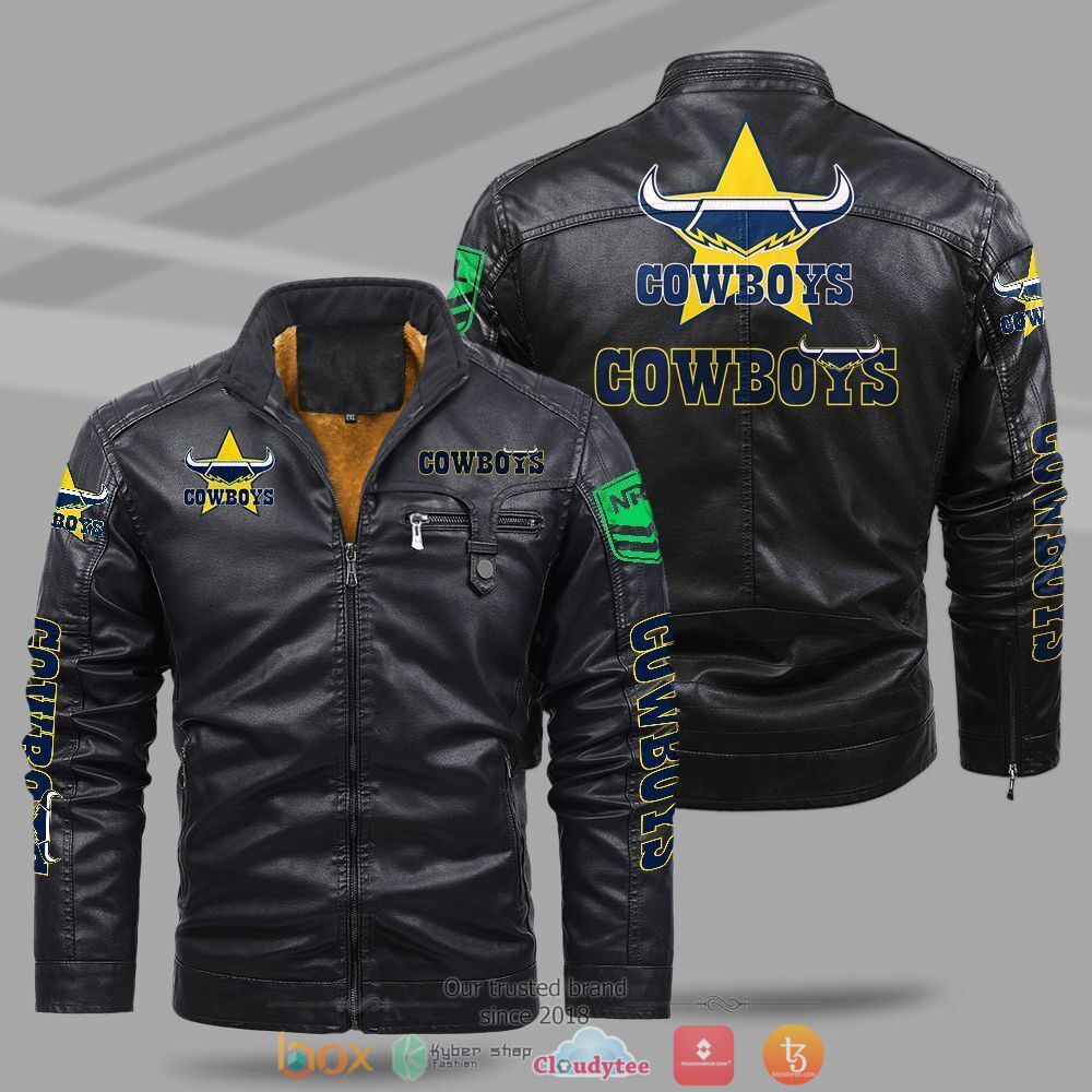 NRL North Queensland Cowboys Fleece leather jacket