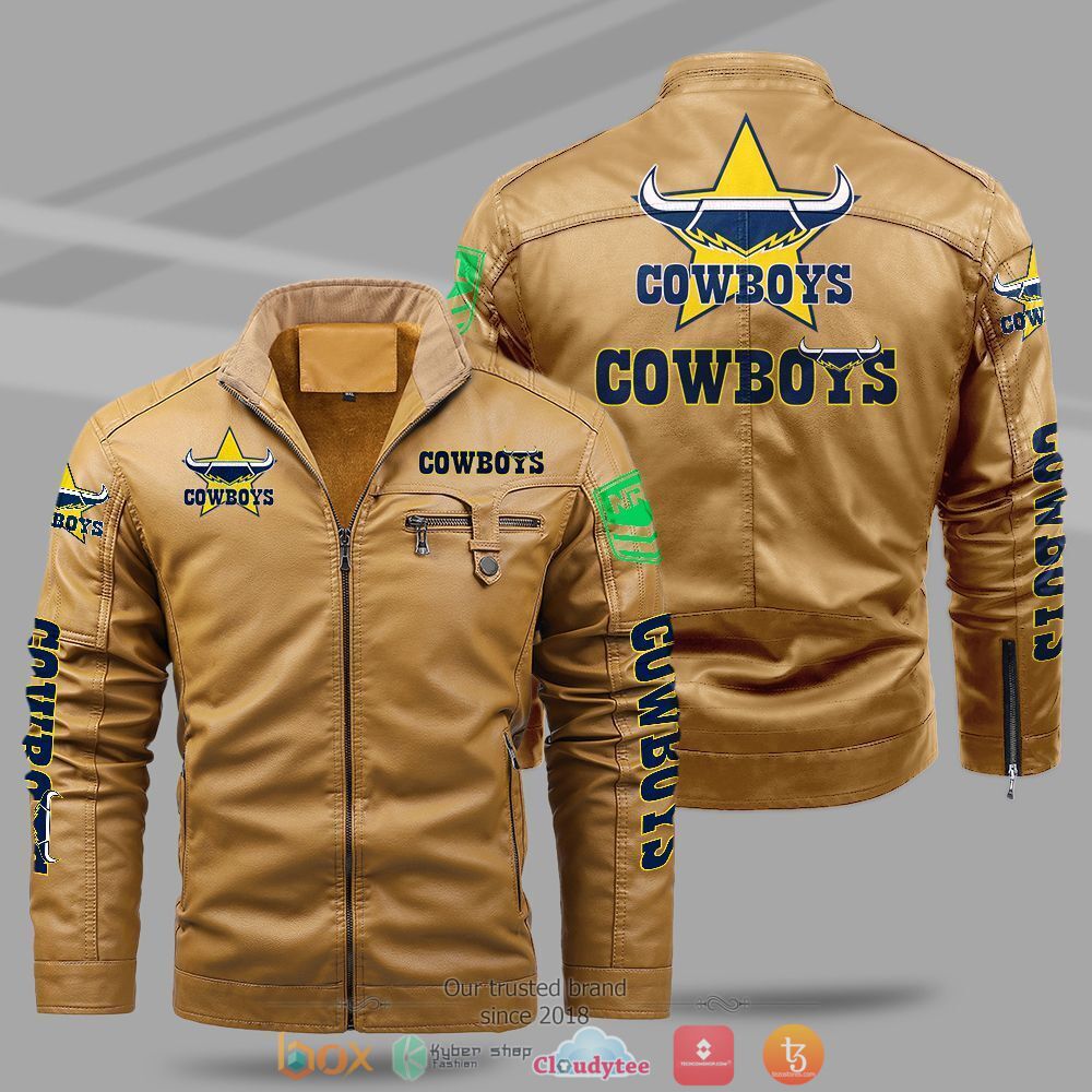 NRL North Queensland Cowboys Fleece leather jacket 1