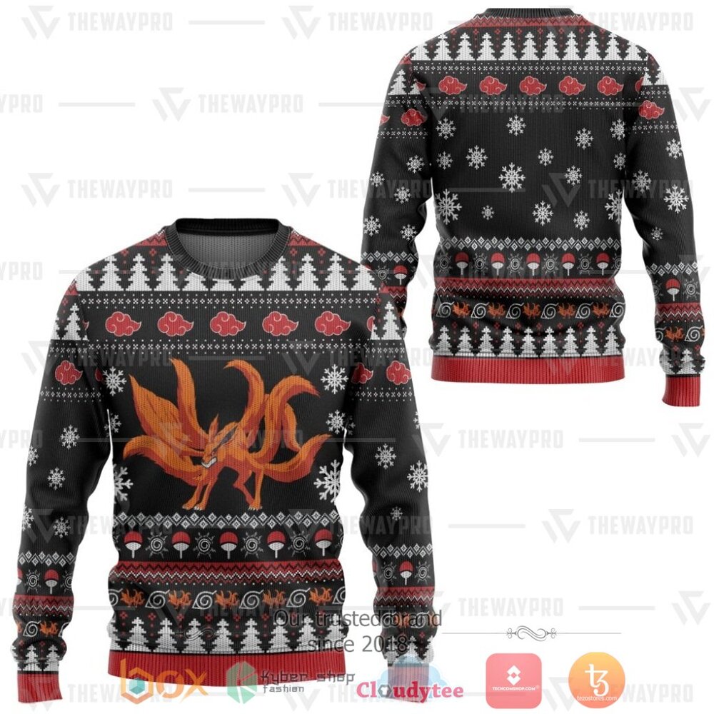 HOT Naruto Nine-Tailed Pattern Merry Christmas Sweater 3 Naruto Nine Tailed Ugly Christmas Sweater 1 2