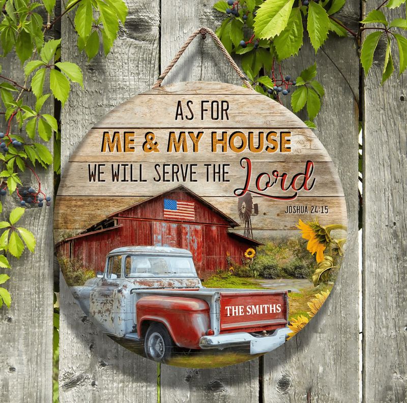 Personalized As for me and my house we will Serve The Lord Red Truck wood sign 5 Personalized As for me and my house we will Serve The Lord Red Truck wood sign