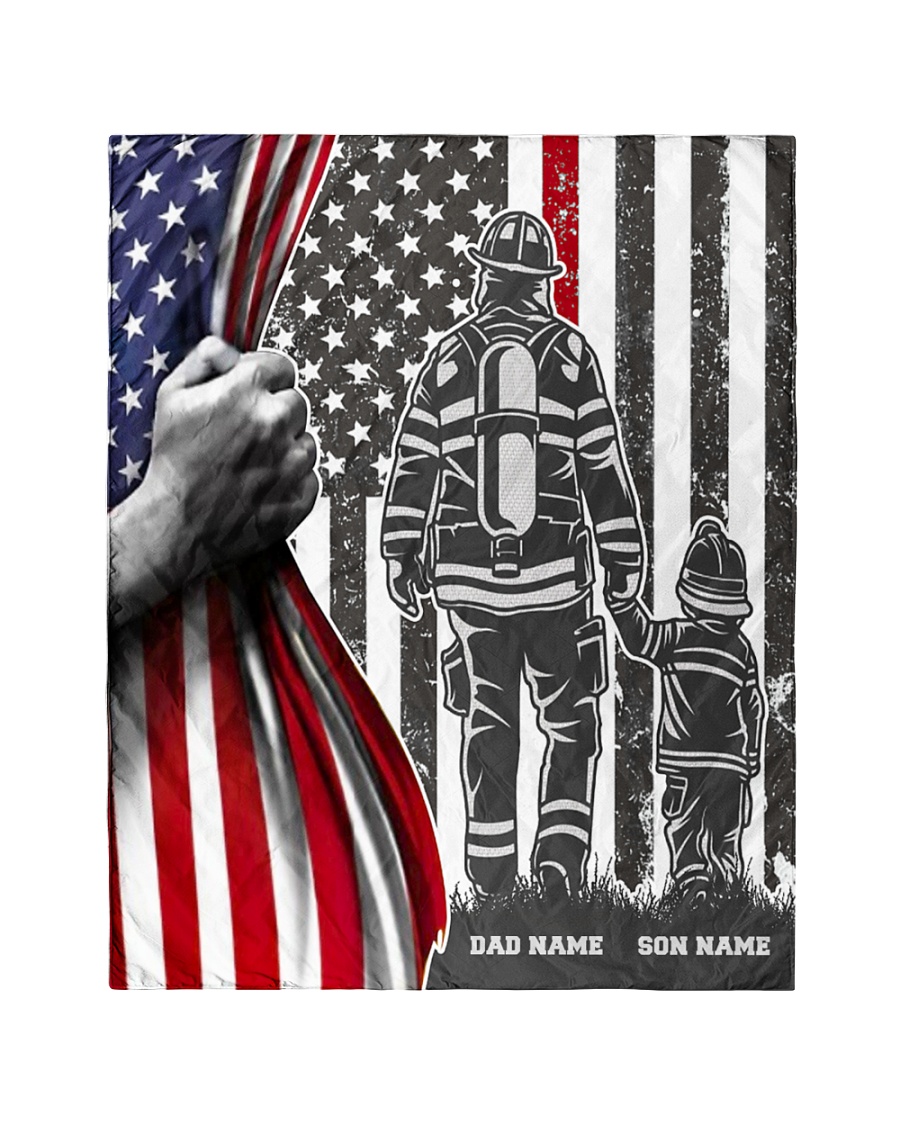 Personalized Firefighter Dad and Son American Flag Quilt 6 Personalized Firefighter Dad and Son American Flag Quilt