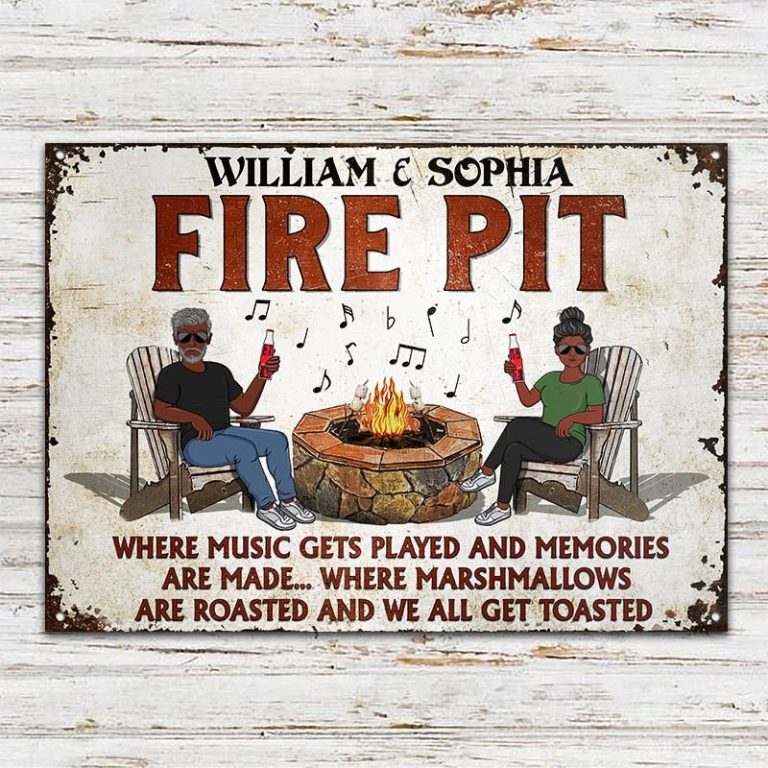 Personalized Husband Wife Camping Fire Pit Where Music Gets Played metal sign 1