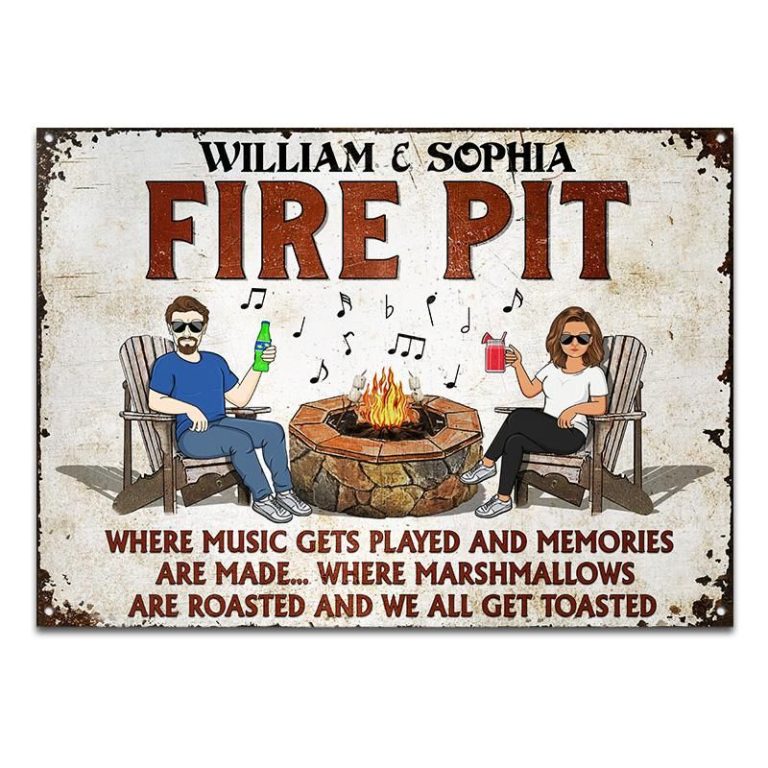 Personalized Husband Wife Camping Fire Pit Where Music Gets Played metal sign