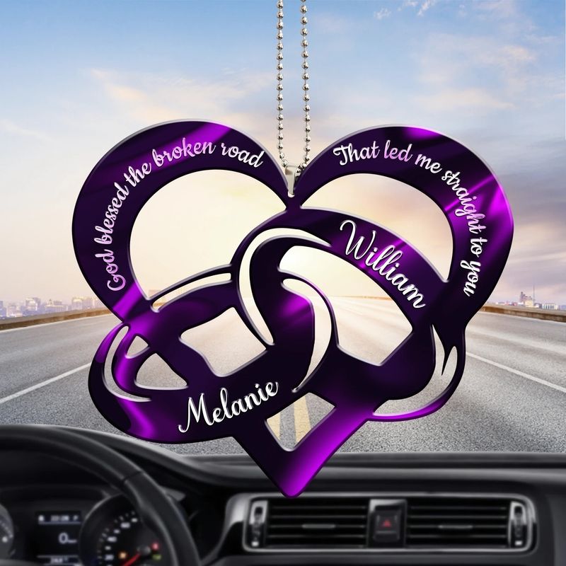 Personalized Purple Couple Rings God Blessed that led me straight to you car ornament 4 Personalized Purple Couple Rings God Blessed that led me straight to you car ornament