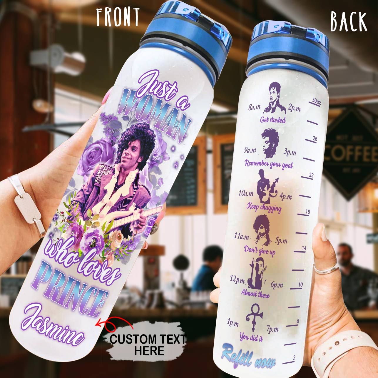 Personalized Purple Rain Just A Woman Who Love Prince Water Tracker Bottle