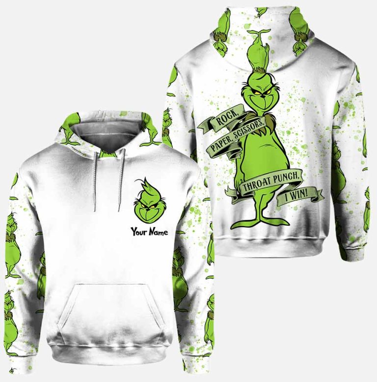 Personalized The Grinch Rock Paper Scissors I Win Hoodie legging