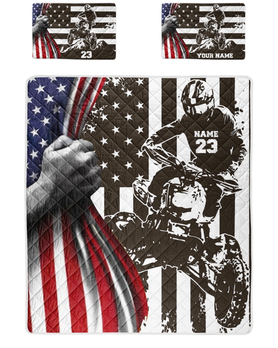Personalized motorcycle biker custom quilt bedding set 1