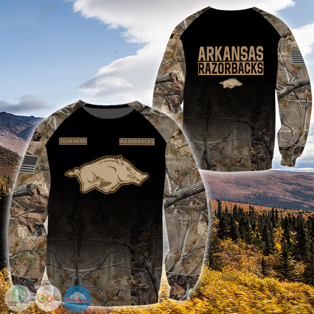 Personalized Arkansas Razorbacks hunting camo custom jersey shirt, hoodie 3 Personalized Arkansas Razorbacks hunting camo custom 3d shirt hoodie 1 2