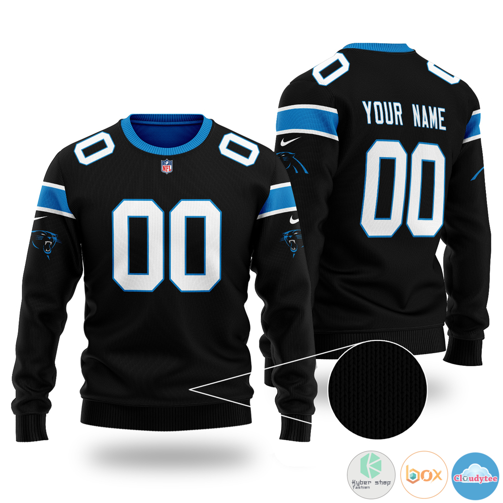 Personalized Carolina Panthers NFL custom black christmas sweater