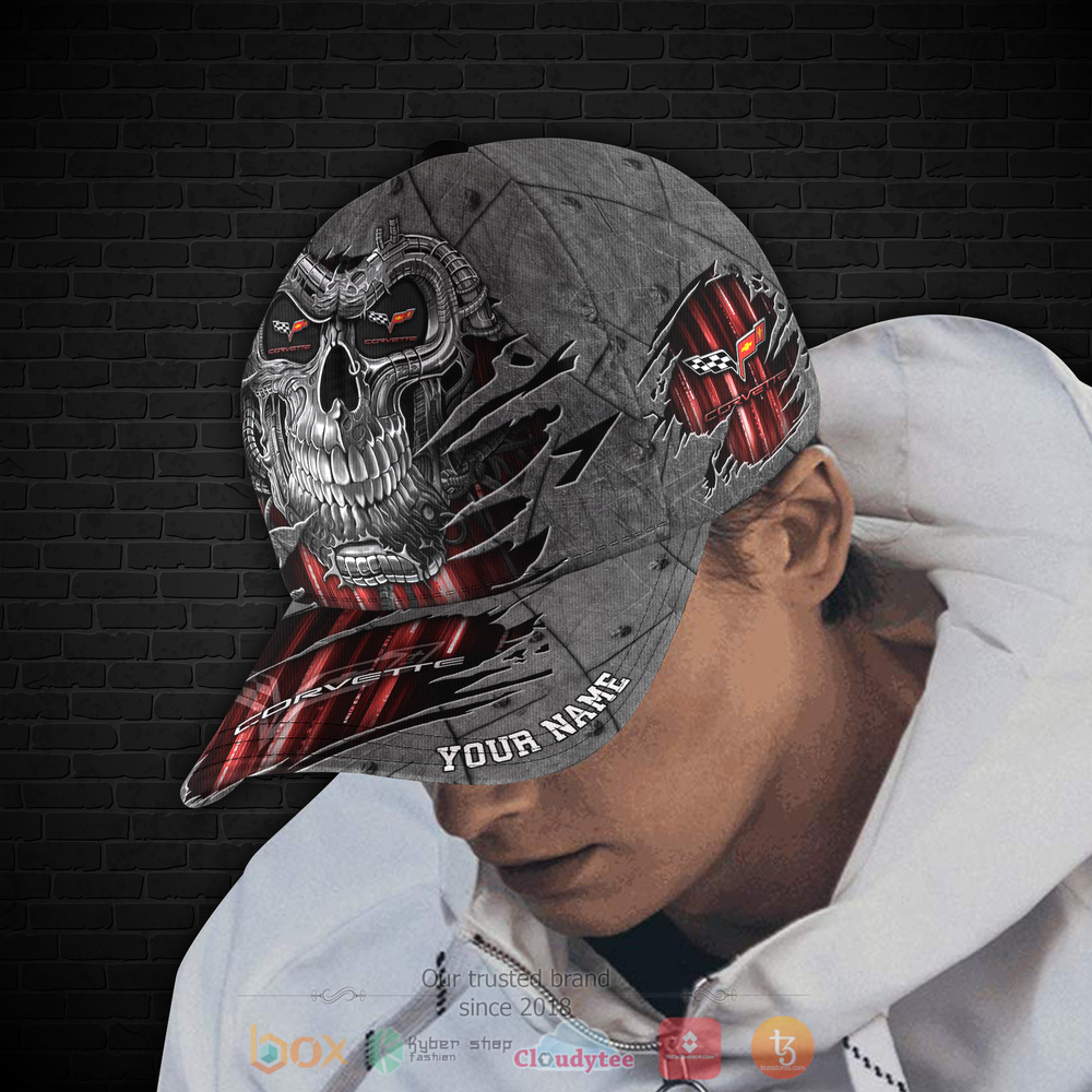 Personalized Skull Chevrolet Corvette Custom hat Cap 4 Personalized Chevrolet Corvette Skull Custom cap 1 2 3