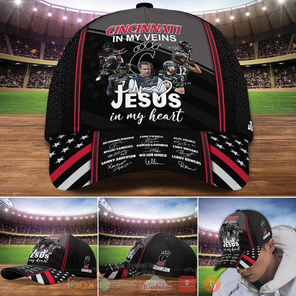 Personalized Cincinnati Bearcats In My Veins Jesus In My Heart Custom cap