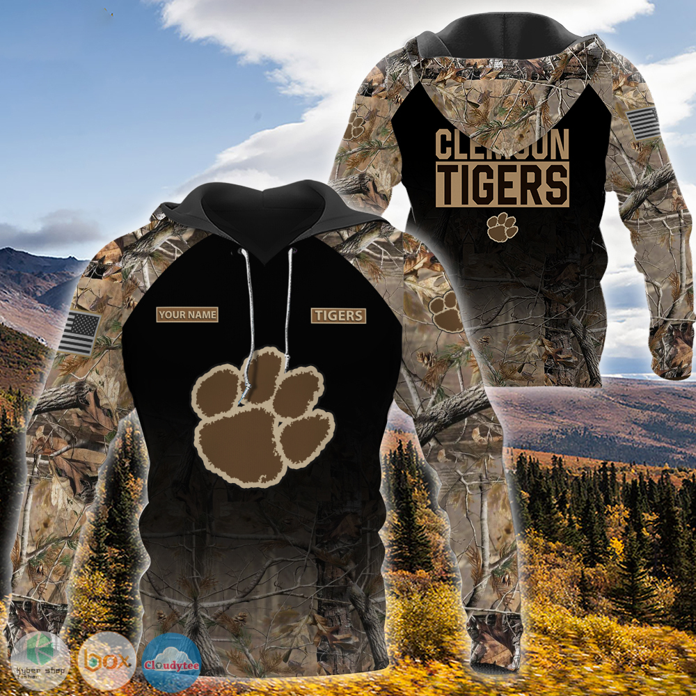 Personalized Clemson Tigers hunting camo custom jersey shirt, hoodie 3 Personalized Clemson Tigers hunting camo custom 3d shirt hoodie 1 2
