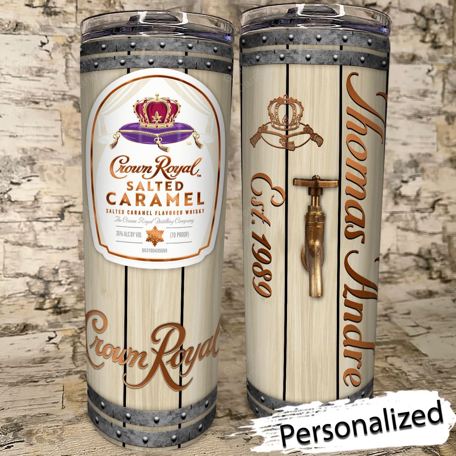 Personalized Crown Caramel Whiskey Skinny Tumbler