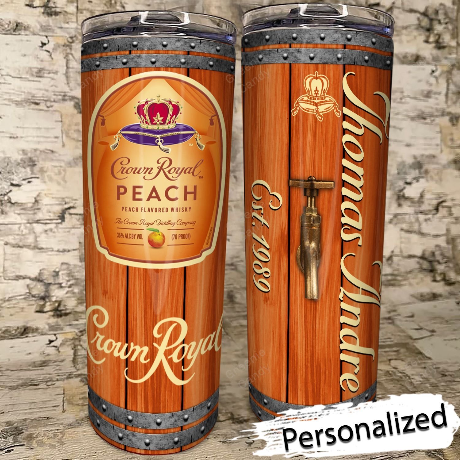 Personalized Crown Royal Peach Tea Whiskey Skinny Tumbler