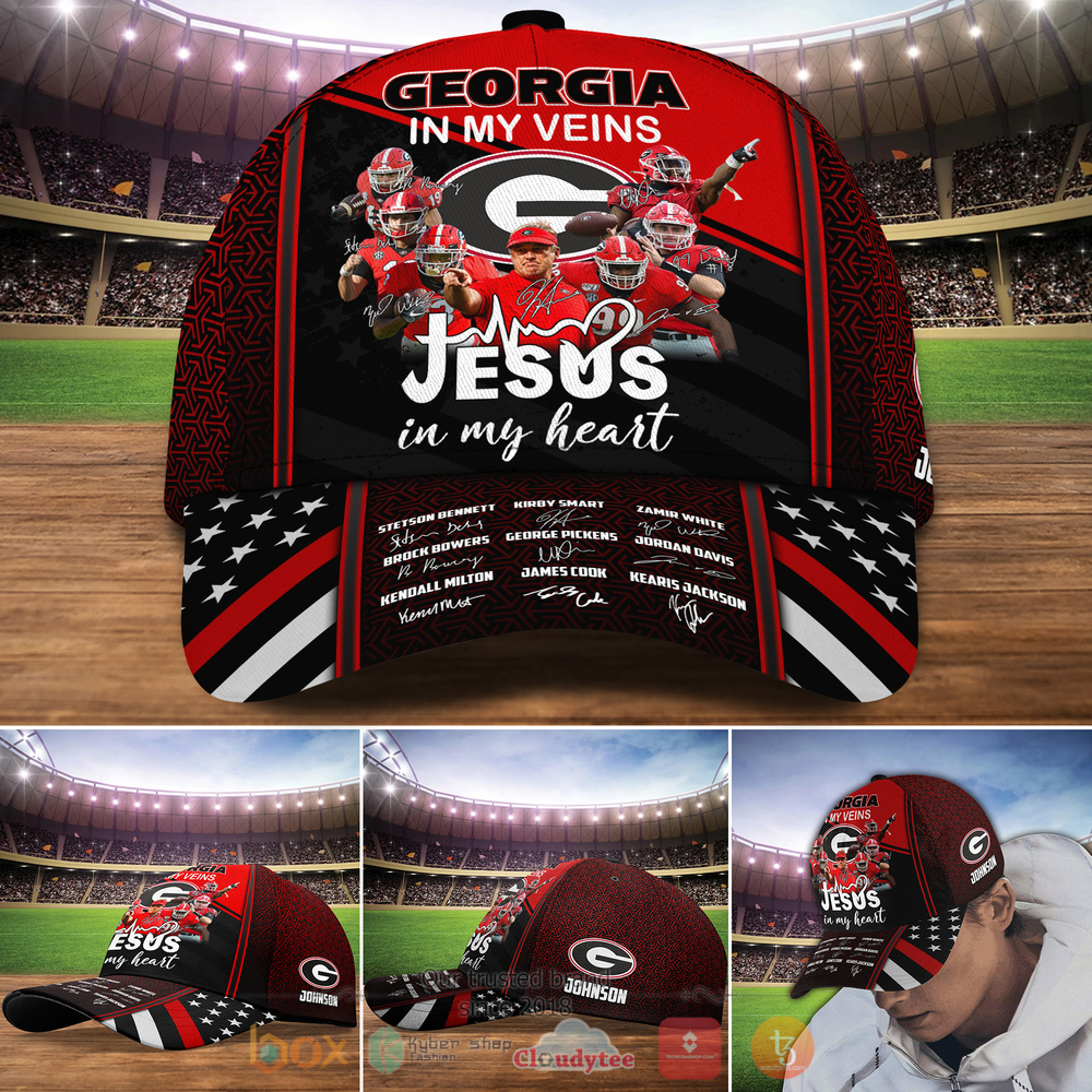 Personalized Georgia Bulldogs In My Veins Jesus In My Heart Custom hat Cap 10 Personalized Georgia Bulldogs In My Veins Jesus In My Heart Custom cap