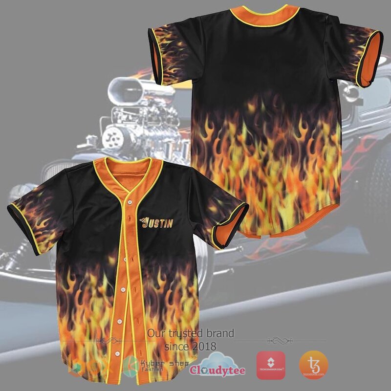 Personalized Hot Rod Flame Blowing Baseball Jersey 1 2 3 4 5 6 7 8 9 10 11