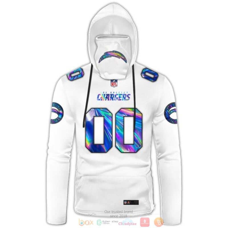 Personalized Los Angeles Chargers white hologram NFL custom 3d hoodie mask 1