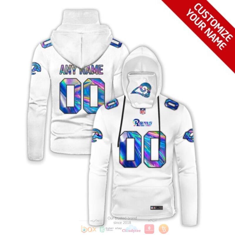 Personalized Los Angeles Rams white hologram NFL custom 3d hoodie mask