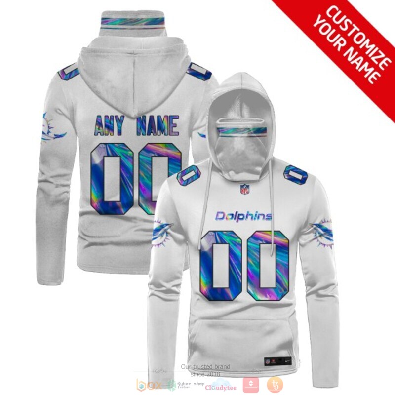 Personalized Miami Dolphins white hologram NFL custom 3d hoodie mask
