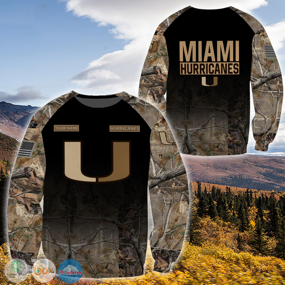 Personalized Miami Hurricanes hunting camo custom jersey shirt, hoodie 3 Personalized Miami Hurricanes hunting camo custom 3d shirt hoodie 1 2