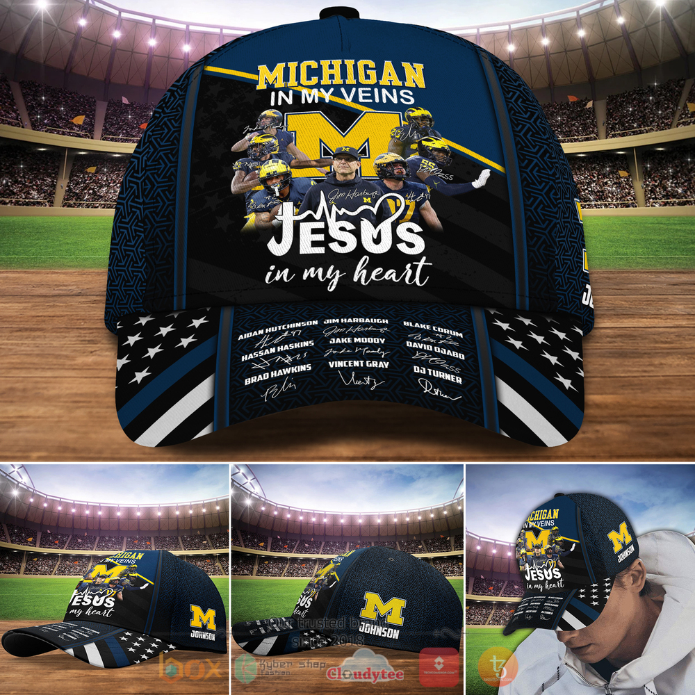 Personalized Michigan Wolverines In My Veins Jesus In My Heart Custom hat Cap 11 Personalized Michigan Wolverines In My Veins Jesus In My Heart Custom cap