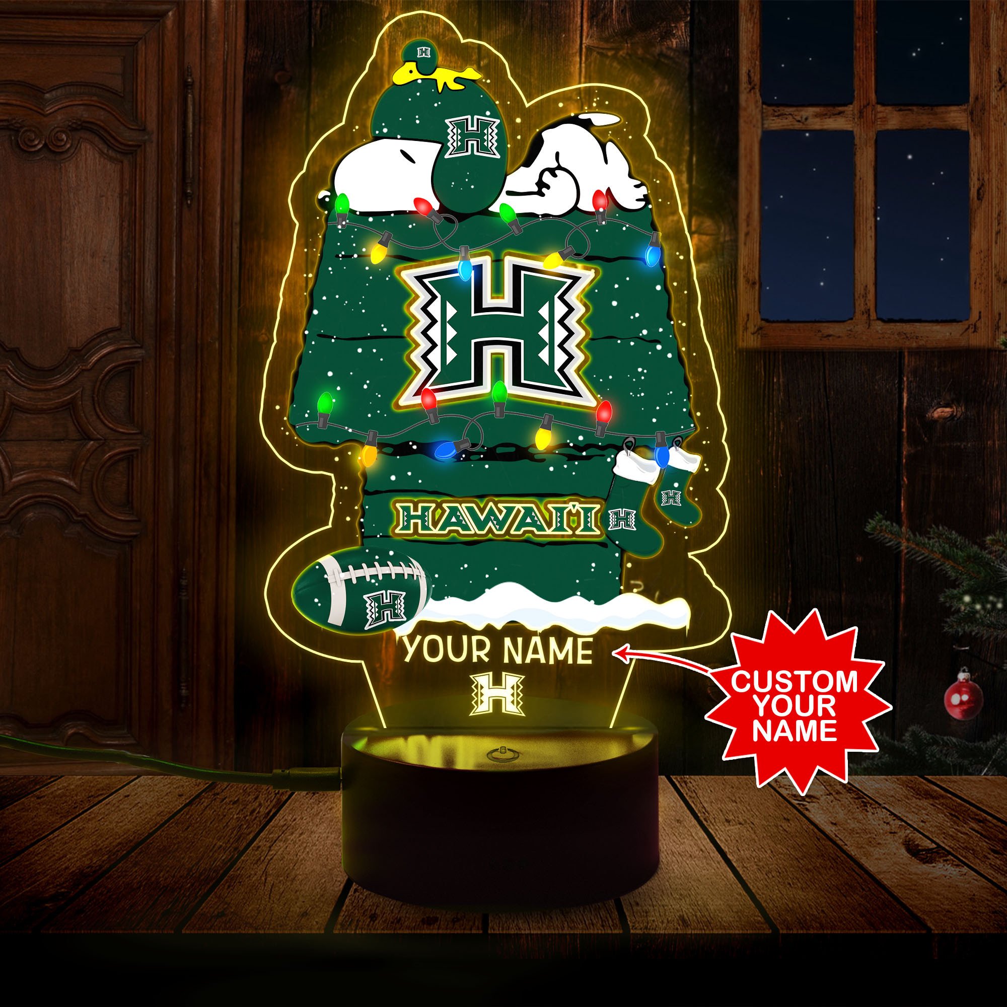 Personalized NCAA Hawaii Rainbow Warriors Led Lamp
