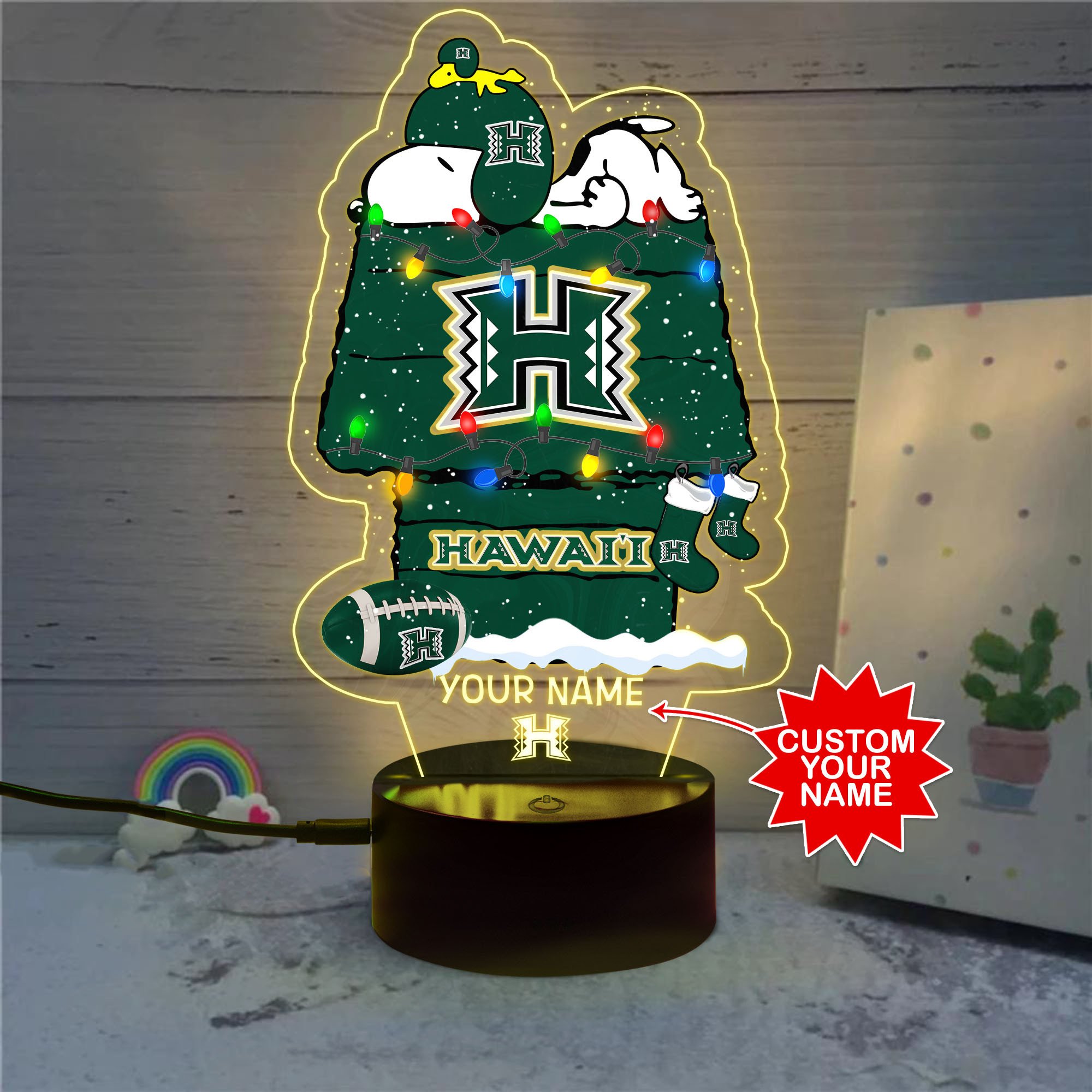 Personalized NCAA Hawaii Rainbow Warriors Led Lamp 1