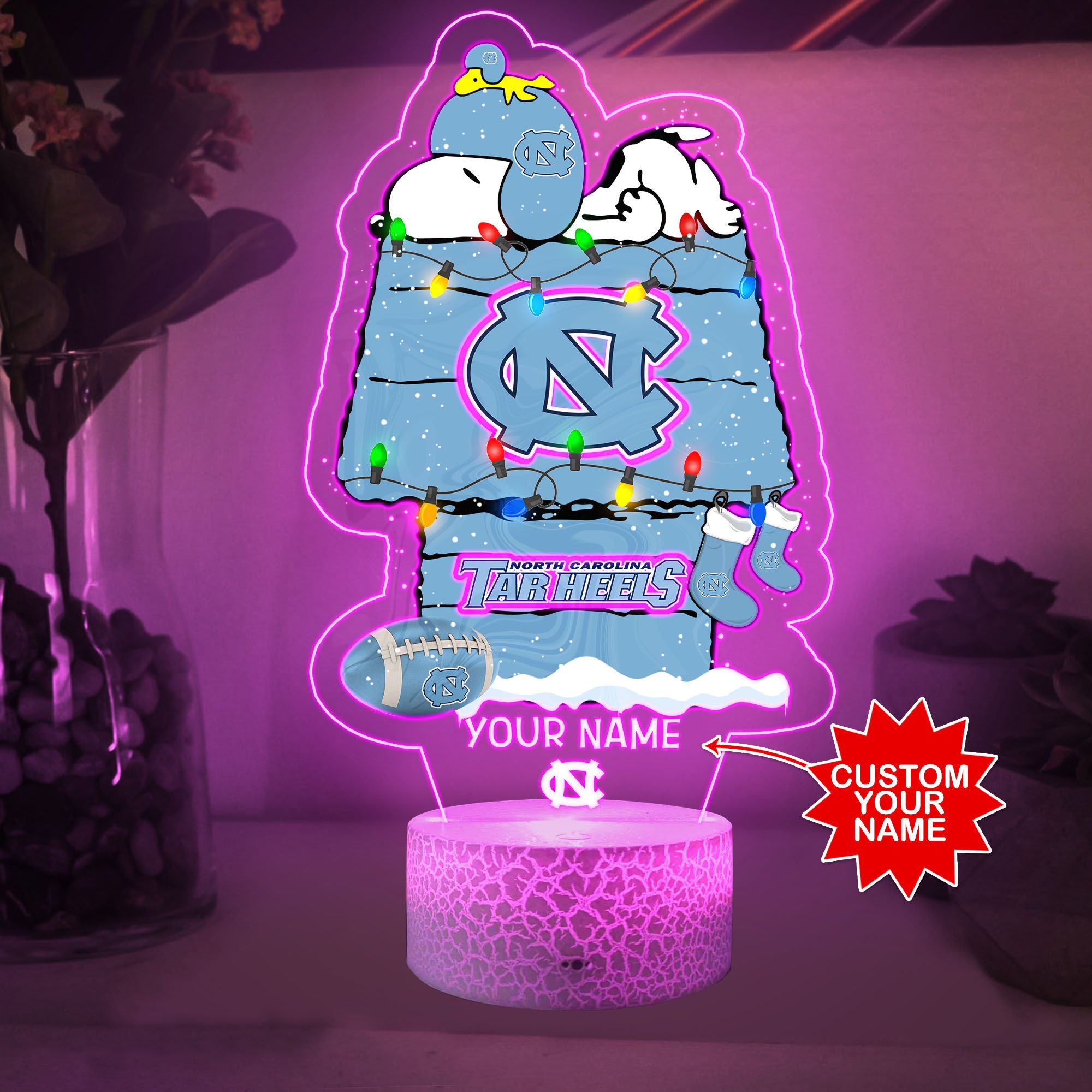 Personalized NCAA North Carolina Tar Heels Led Lamp 1 2 3 4