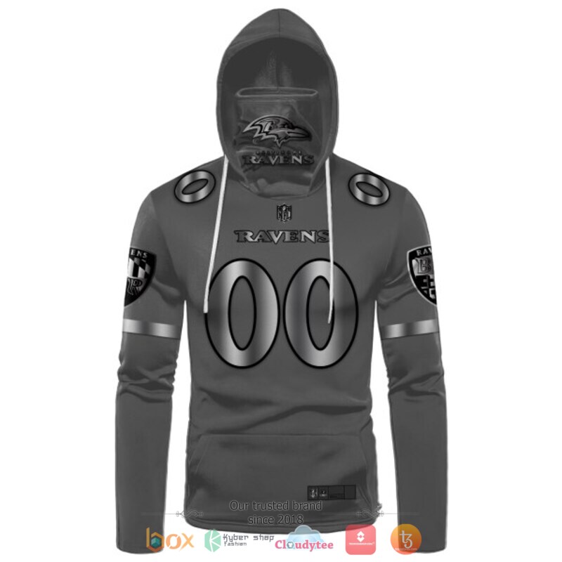 NFL Baltimore Ravens dark grey Personalized custom 3d hoodie mask 2 Personalized NFL Baltimore Ravens dark grey custom 3d hoodie mask 1