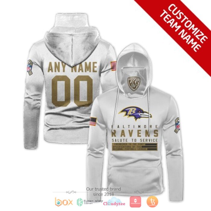 Personalized NFL Baltimore Ravens white 3d hoodie mask