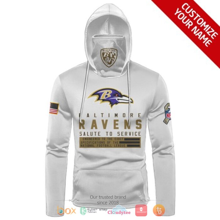 Personalized NFL Baltimore Ravens white 3d hoodie mask 2 Personalized NFL Baltimore Ravens white 3d hoodie mask 1