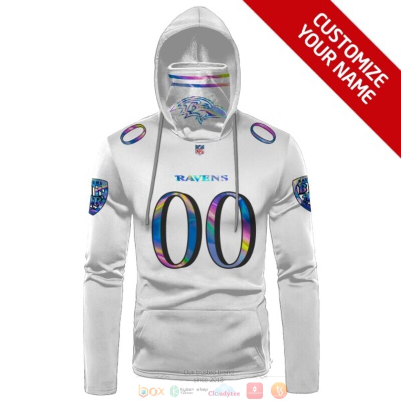 Personalized NFL Baltimore Ravens white custom 3d hoodie mask 1