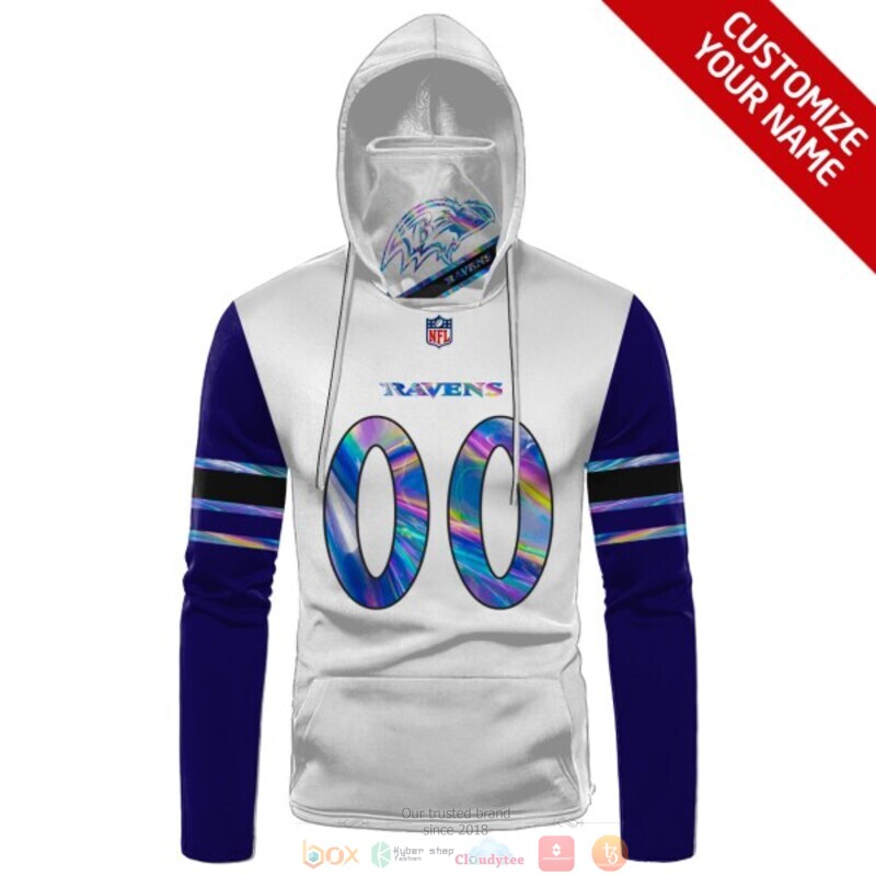 Personalized NFL Baltimore Ravens white purple custom 3d hoodie mask 1