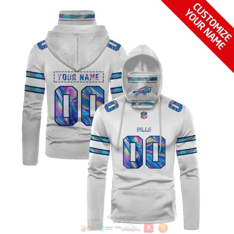 Personalized NFL Buffalo Bills white hologram custom 3d hoodie mask