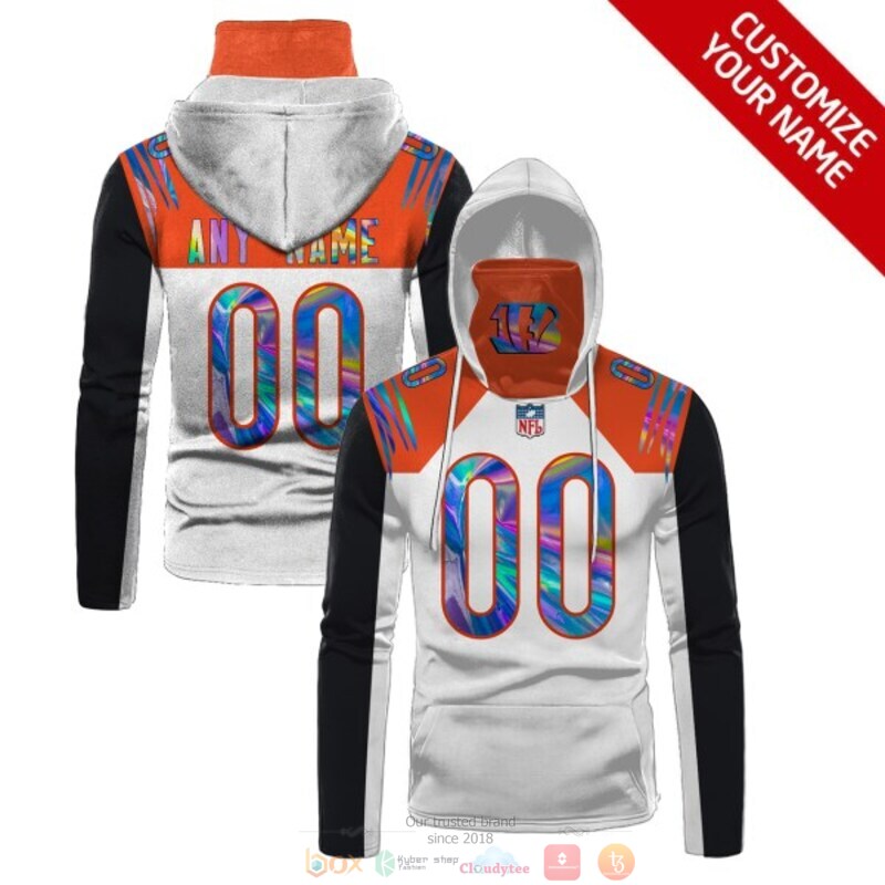 Personalized NFL Cincinnati Bengals white hologram custom 3d hoodie mask